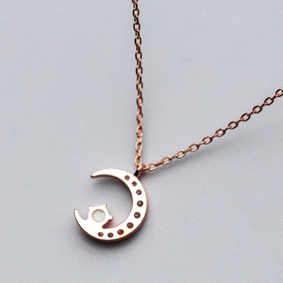 Rose Gold Vermeil Crescent Moon Magic Necklace Moonstone Gemstone Chain Necklace - Picture 5 of 8